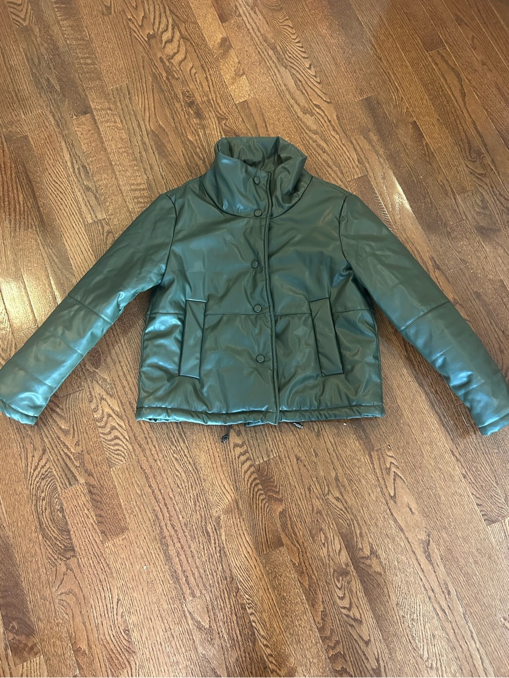 Vegan Leather Green Women's Puffer Jacket